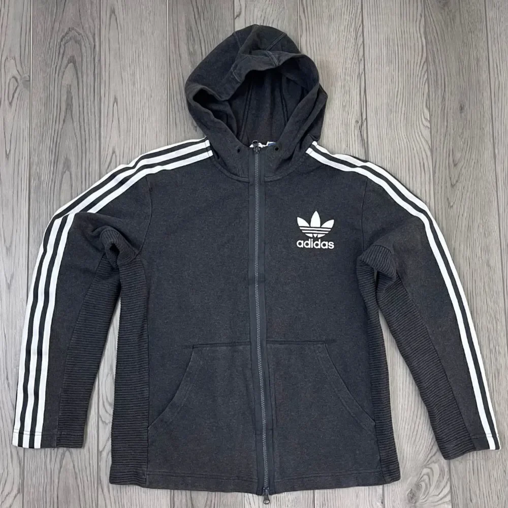 Adidas Men Size M Gray Original Curated Q3 Trefoil Cotton Hoody Full Zip Sweater